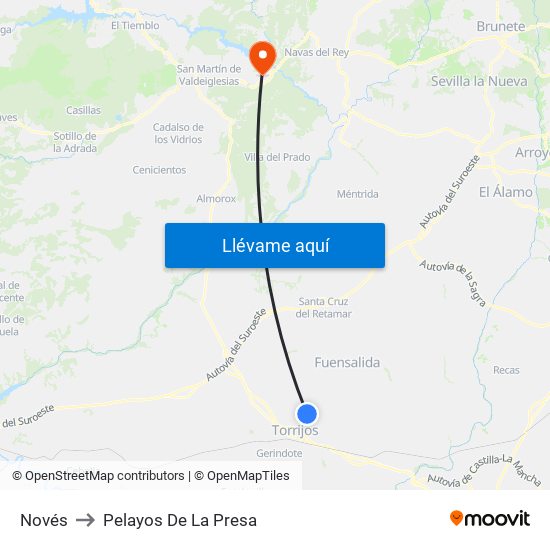 Novés to Pelayos De La Presa map