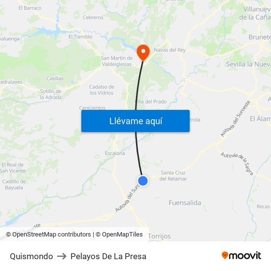 Quismondo to Pelayos De La Presa map