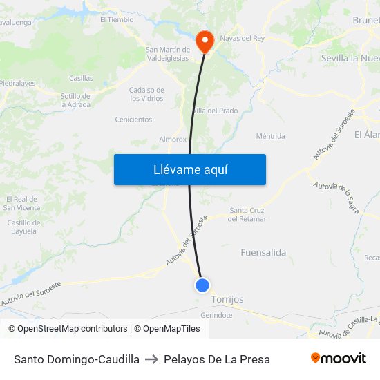 Santo Domingo-Caudilla to Pelayos De La Presa map