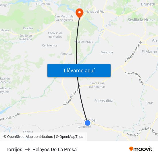 Torrijos to Pelayos De La Presa map
