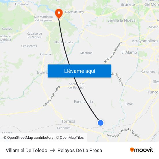 Villamiel De Toledo to Pelayos De La Presa map