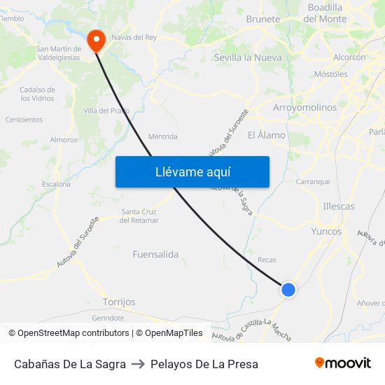 Cabañas De La Sagra to Pelayos De La Presa map