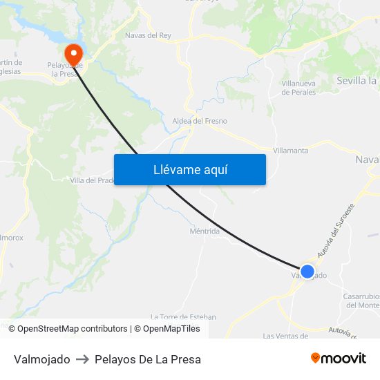 Valmojado to Pelayos De La Presa map