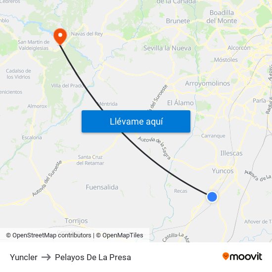 Yuncler to Pelayos De La Presa map