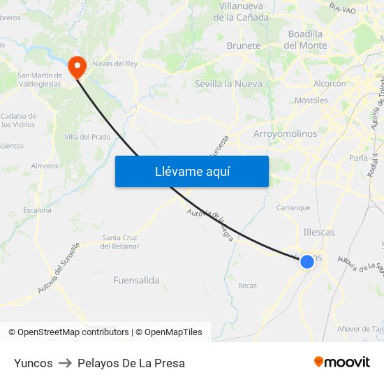 Yuncos to Pelayos De La Presa map