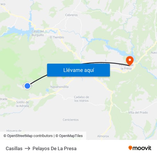 Casillas to Pelayos De La Presa map