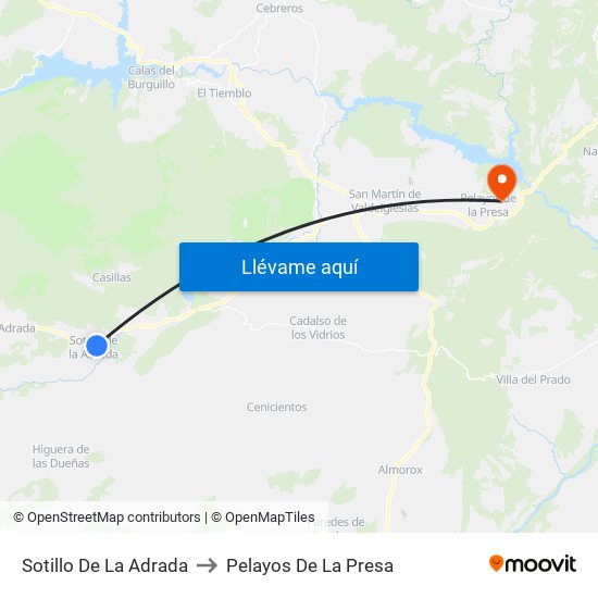 Sotillo De La Adrada to Pelayos De La Presa map