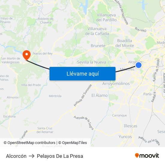 Alcorcón to Pelayos De La Presa map