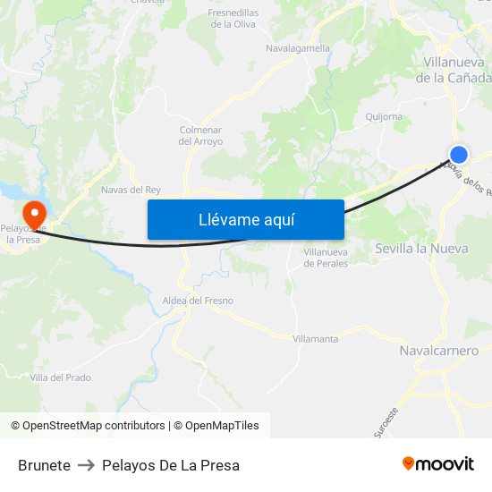 Brunete to Pelayos De La Presa map