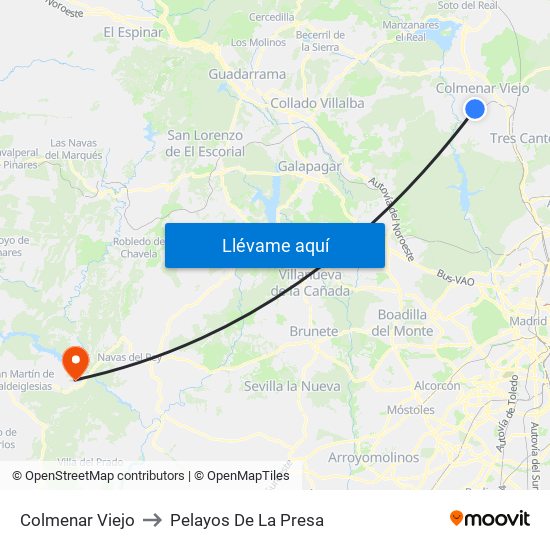 Colmenar Viejo to Pelayos De La Presa map