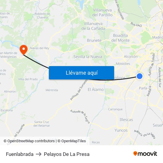 Fuenlabrada to Pelayos De La Presa map
