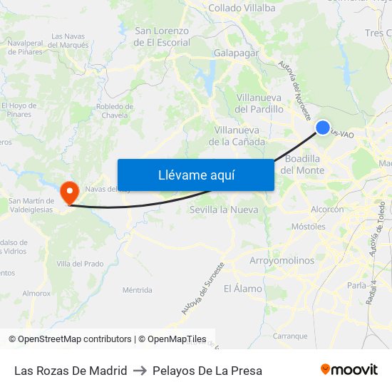 Las Rozas De Madrid to Pelayos De La Presa map