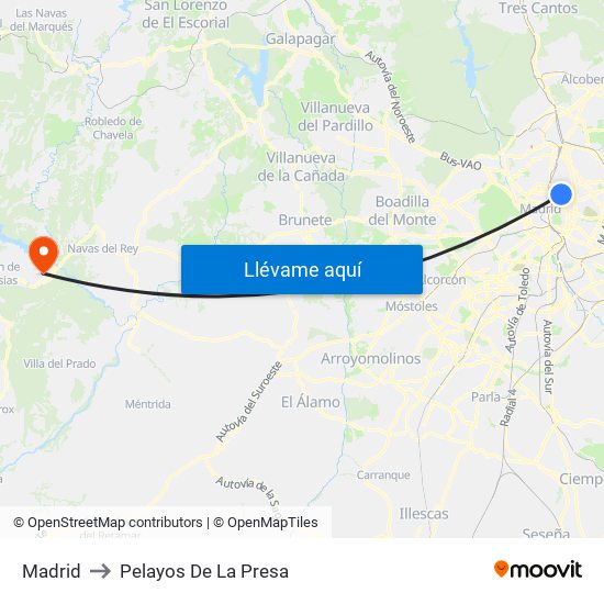 Madrid to Pelayos De La Presa map