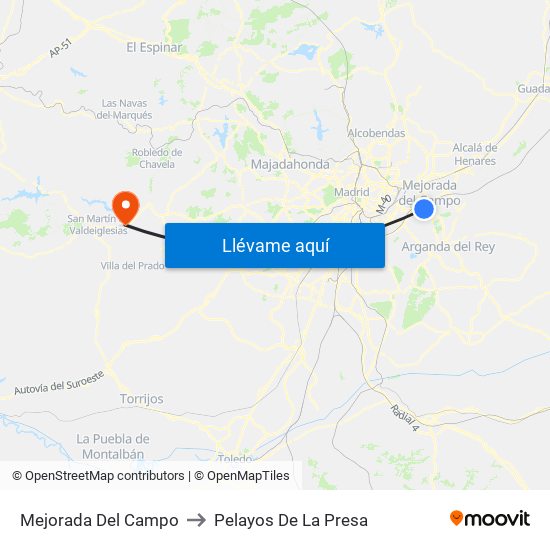 Mejorada Del Campo to Pelayos De La Presa map