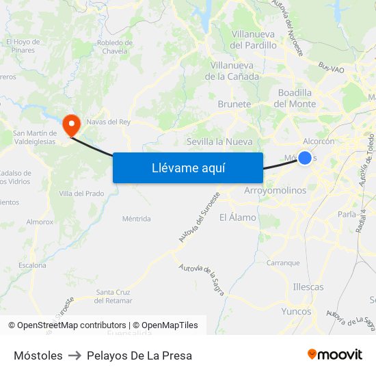 Móstoles to Pelayos De La Presa map