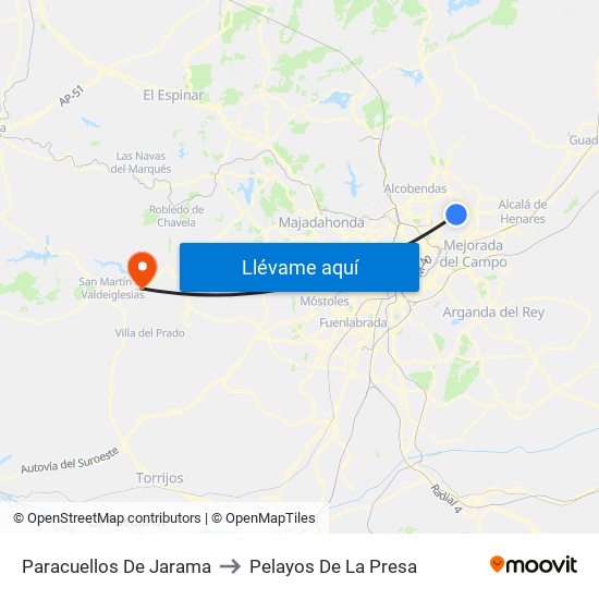 Paracuellos De Jarama to Pelayos De La Presa map