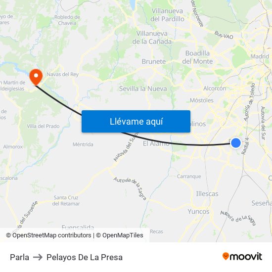 Parla to Pelayos De La Presa map