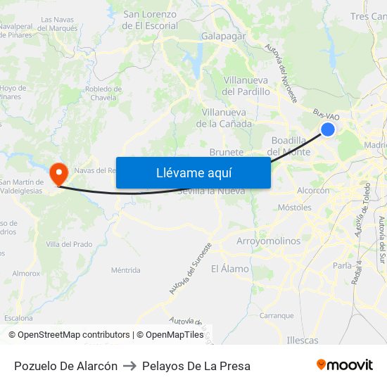 Pozuelo De Alarcón to Pelayos De La Presa map