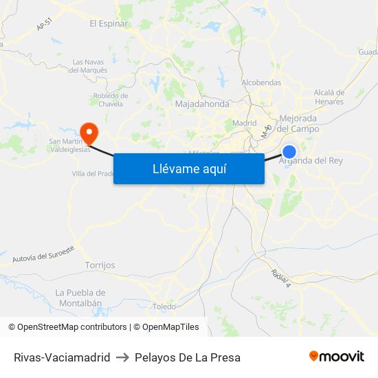 Rivas-Vaciamadrid to Pelayos De La Presa map