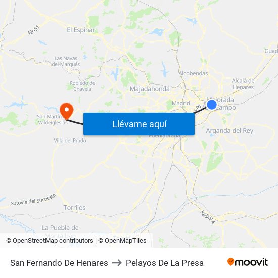 San Fernando De Henares to Pelayos De La Presa map