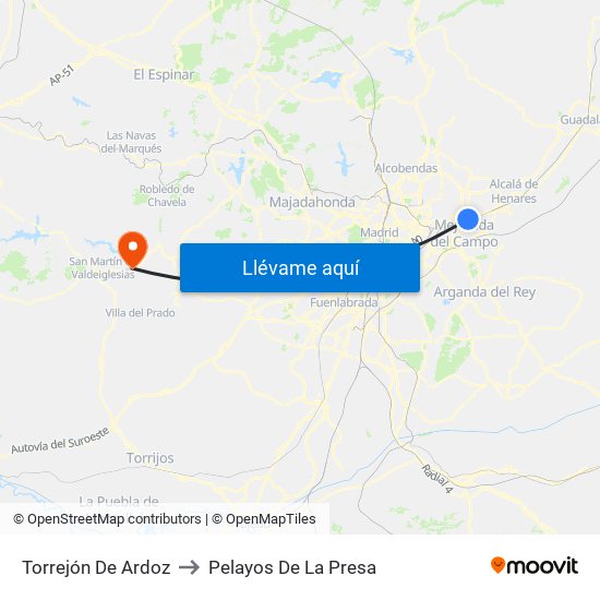 Torrejón De Ardoz to Pelayos De La Presa map
