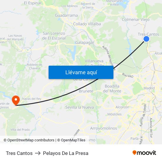 Tres Cantos to Pelayos De La Presa map