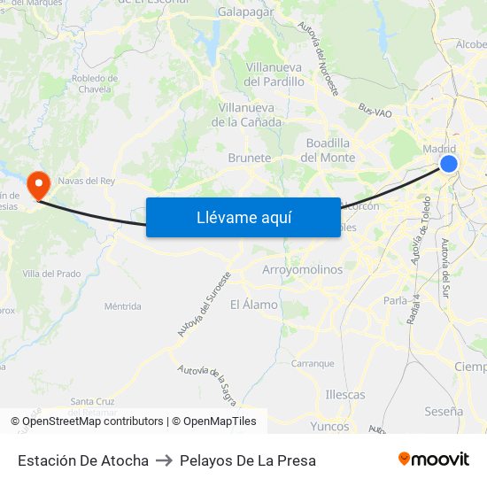 Estación De Atocha to Pelayos De La Presa map