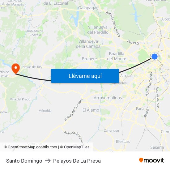 Santo Domingo to Pelayos De La Presa map