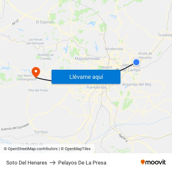 Soto Del Henares to Pelayos De La Presa map