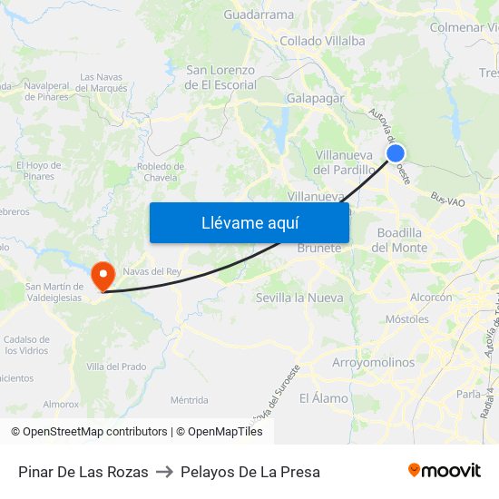 Pinar De Las Rozas to Pelayos De La Presa map