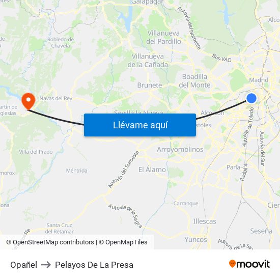 Opañel to Pelayos De La Presa map