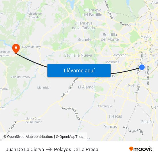 Juan De La Cierva to Pelayos De La Presa map