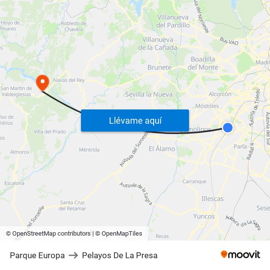 Parque Europa to Pelayos De La Presa map