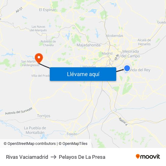 Rivas Vaciamadrid to Pelayos De La Presa map