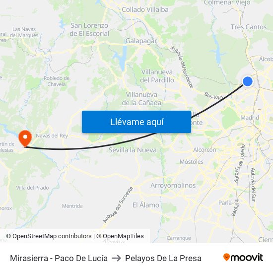 Mirasierra - Paco De Lucía to Pelayos De La Presa map