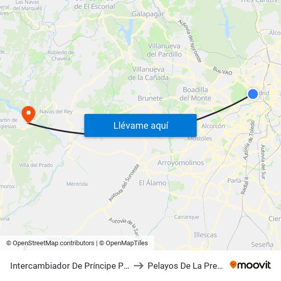 Intercambiador De Príncipe Pío to Pelayos De La Presa map