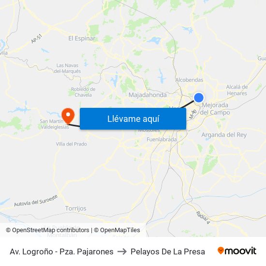 Av. Logroño - Pza. Pajarones to Pelayos De La Presa map