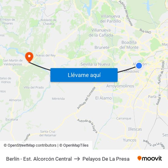 Berlín - Est. Alcorcón Central to Pelayos De La Presa map