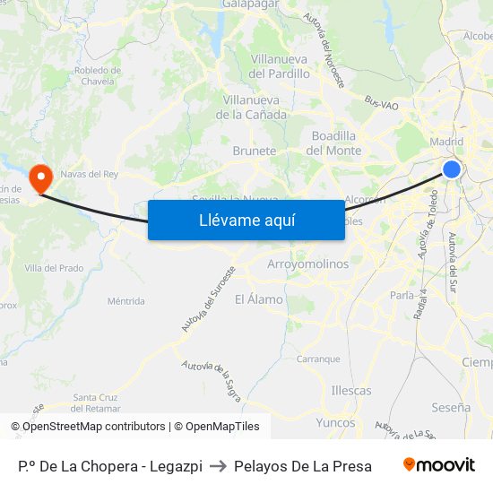 P.º De La Chopera - Legazpi to Pelayos De La Presa map