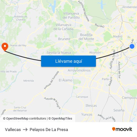 Vallecas to Pelayos De La Presa map