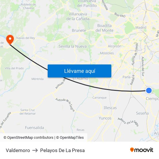 Valdemoro to Pelayos De La Presa map