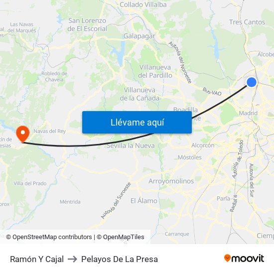 Ramón Y Cajal to Pelayos De La Presa map