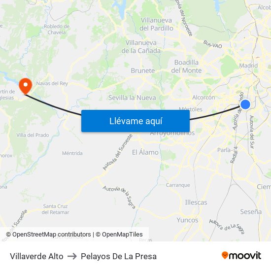 Villaverde Alto to Pelayos De La Presa map