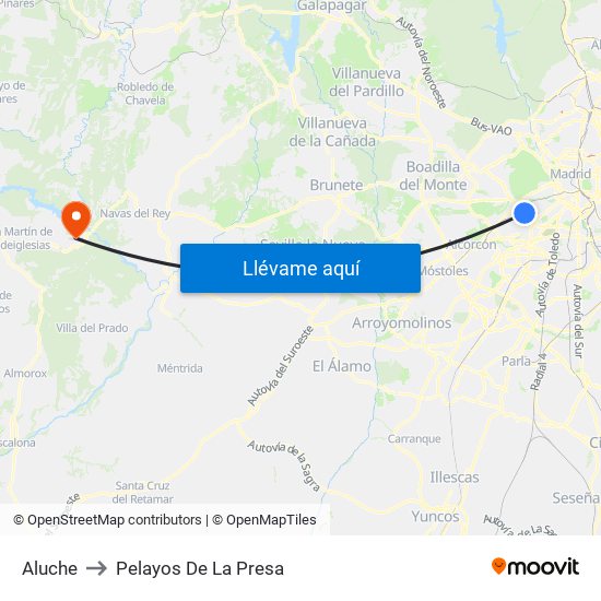 Aluche to Pelayos De La Presa map