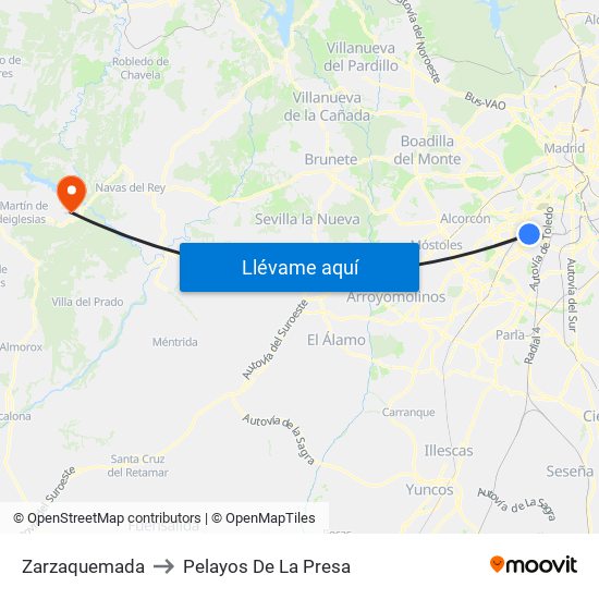 Zarzaquemada to Pelayos De La Presa map