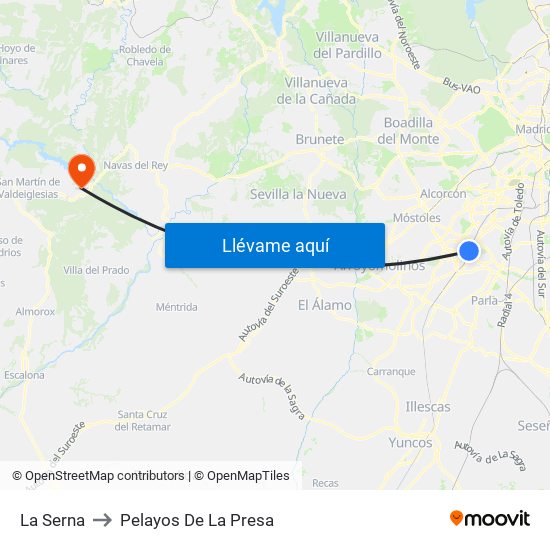 La Serna to Pelayos De La Presa map