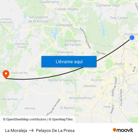La Moraleja to Pelayos De La Presa map
