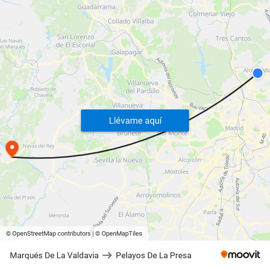 Marqués De La Valdavia to Pelayos De La Presa map