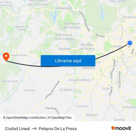 Ciudad Lineal to Pelayos De La Presa map