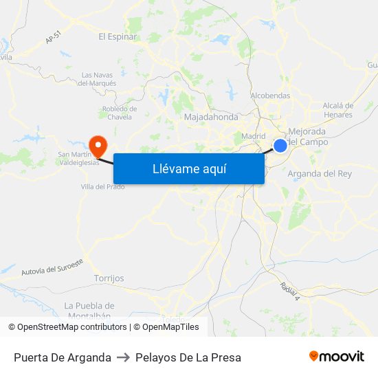 Puerta De Arganda to Pelayos De La Presa map